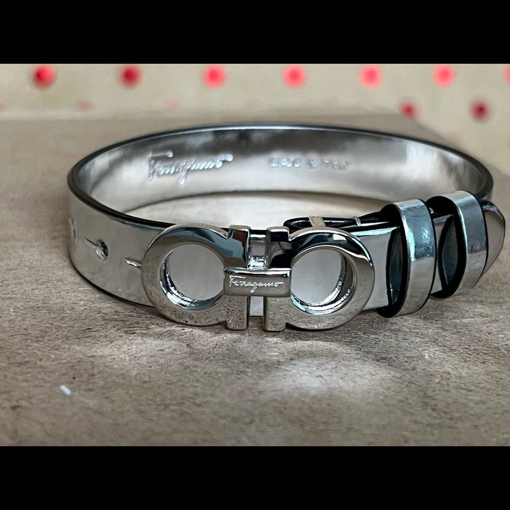 Salvatore Ferragamo Men's Gancini Metallic Leather Bracelet (New)